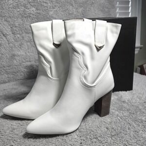 Lulus White Western Cowgirl Pointed Toe‎ Ankle Boots Booties Bachelorette 11 NEW